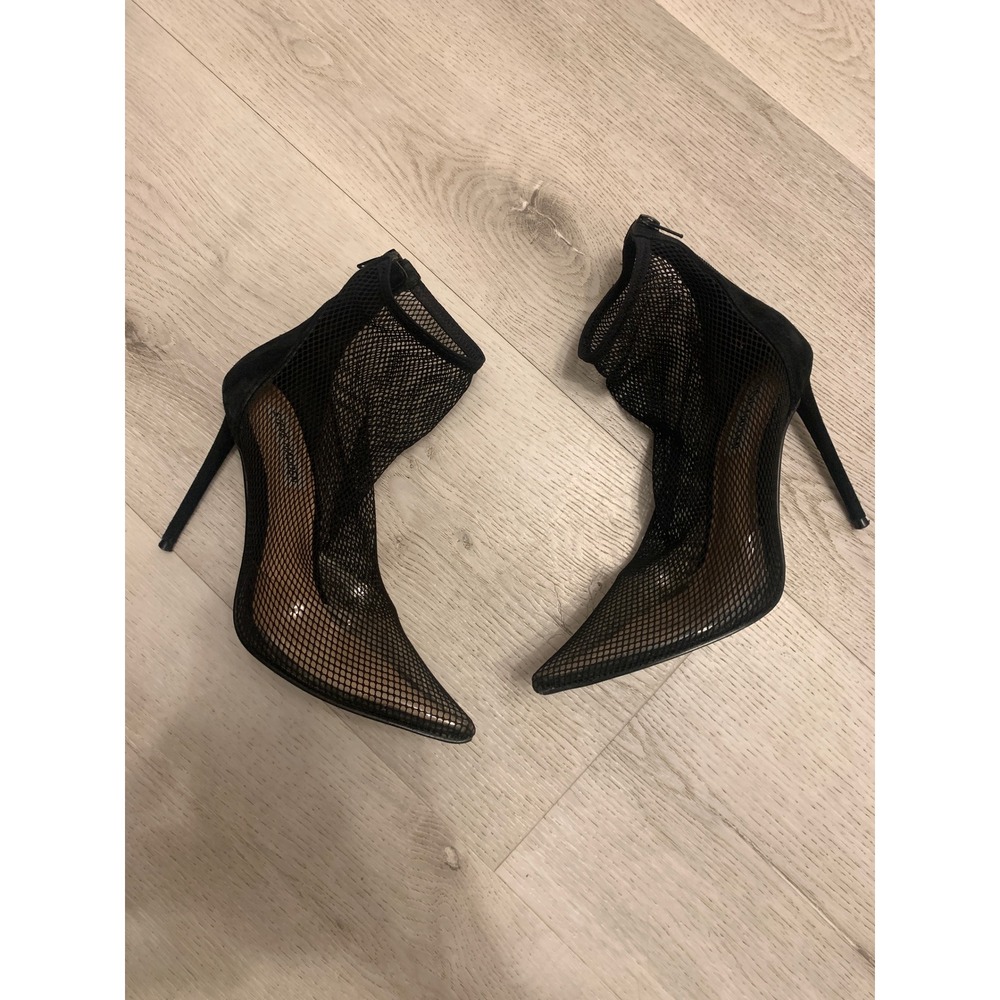 Steve Madden Vielo Black Mesh Pointed Toe Stiletto Ankle Boots VIEL02S1‎ 7.5M